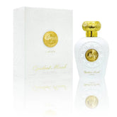 Witte parfumspray fles met gouden accenten voor Lattafa Parfum Opulent Musk